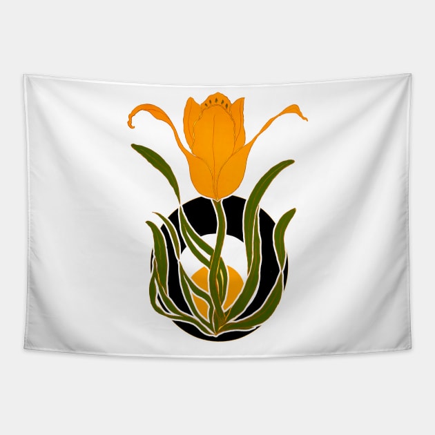 Yellow flower in art nouveau Tapestry by Marccelus