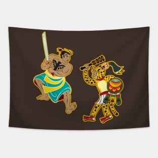 Aztec Samurai vs Jaguar Warrior Tapestry