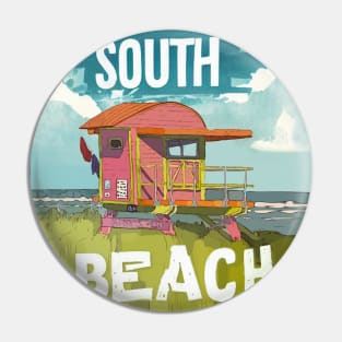 South Beach with a Lifeguard Tower - WelshDesigns Pin