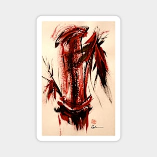 Scarlet Solace - Original Sumi-e Bamboo Painting Magnet