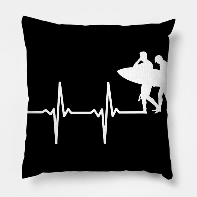 Surf Heartbeat Gift For Surfers Pillow by OceanRadar