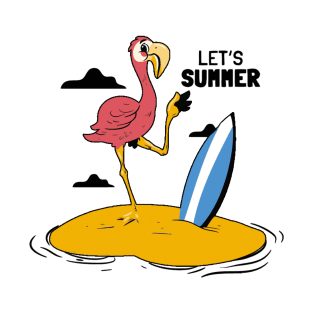 Let's Summer Flamingo On Island T-Shirt