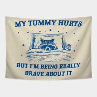 My Tummy Hurts Funny Raccoon Retro Cartoon Meme Old Cartoon Tapestry