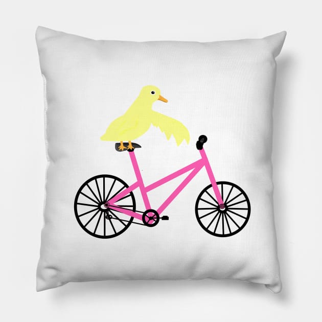 Duck On A Light Pink Bicycle Pillow by CatGirl101