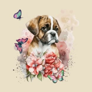 Boxer puppy in flowers, Boxer mom T-Shirt