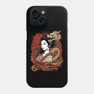 Asian Woman And Chinese Dragon Phone Case
