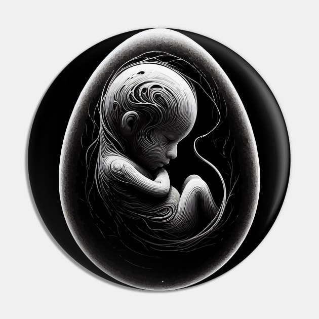 Monochromatic Black And White Embryo Outline Pin by TomFrontierArt