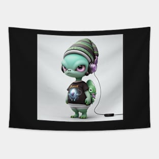 Alien wearing hat and headphones Tapestry