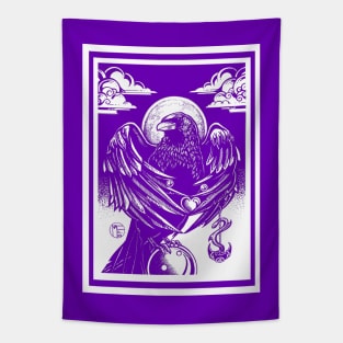 The Raven's Gift - White Outlined, Purple Version Tapestry