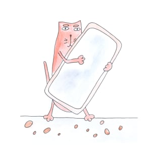 The cat hugs a smartphone. Telephone, communication. Cute design humorous, watercolor illustration humor. Pet, animal. T-Shirt