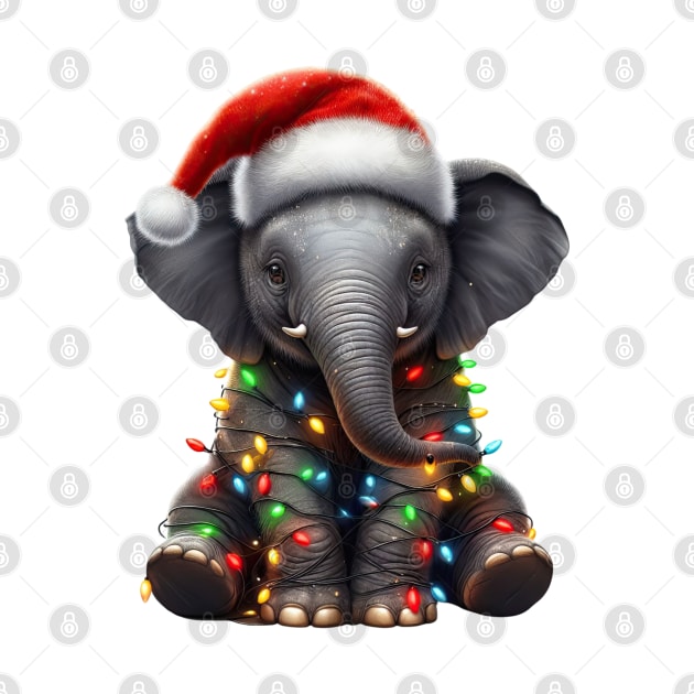 Elephant Wrapped In Christmas Lights by Chromatic Fusion Studio