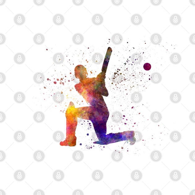 Cricket player batsman silhouette in watercolor by PaulrommerArt