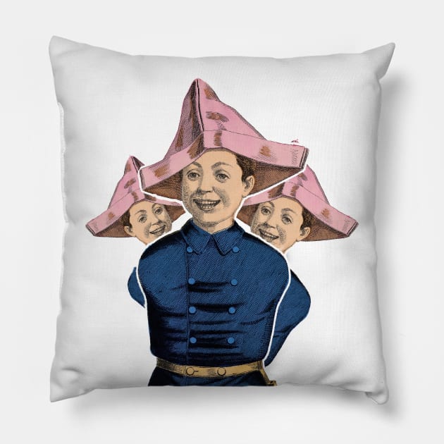 Smiling boy's paper hat Pillow by Marccelus