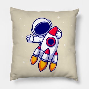 Astronaut Riding Rocket Cartoon Pillow