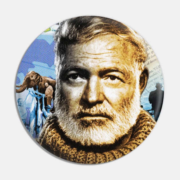 Ernest Hemingway Collage Portrait Pin by Dez53