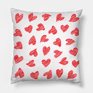 Seamless scribbled red hearts pattern Pillow