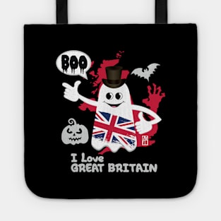 BOO GHOST with the English flag "I love Great Britain" - cute Halloween Tote