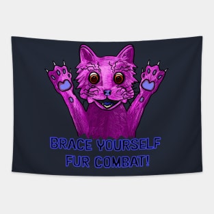 Brace Yourself Fur Combat Crazed Cat Tapestry