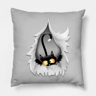 Fun Cat Cartoon in ripped fabric Hole Pillow