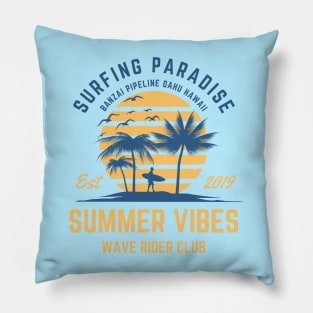 Retro Surfer Summer Vibes Oahu Hawaii Pillow