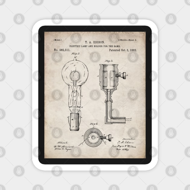 Light Bulb Patent - Edison Invention Industrial Design Art - Antique Magnet by patentpress