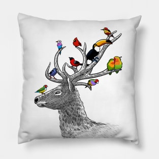 Deer with tropical birds Pillow