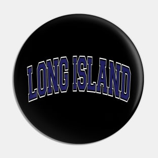 Long Island T Shirt - Varsity Style Navy Blue Text Pin