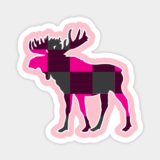 Pink Plaid Moose Magnet