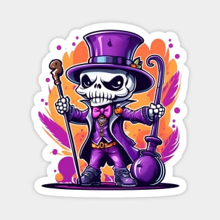 A spooky skeleton in a top hat with a cane Magnet