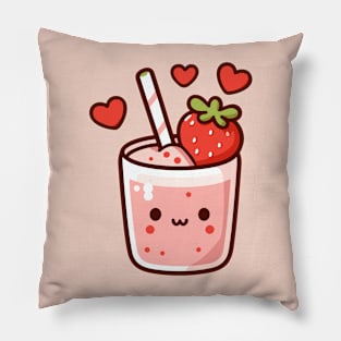 Cute Strawberry Ice Cream in Kawaii Style with Strawberries and Hearts | Kawaii Food Pillow