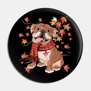 Maple Dog Leaf Fall Hello Autumn Funny Bulldog Lover Pin