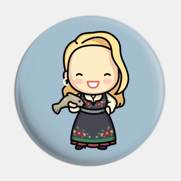 Cute Norwegian Girl in Traditional Dress with Fish Pin by SLAG_Creative