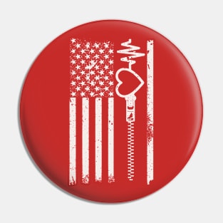 Wear Red In February USA Flag for Heart Disease Awareness Pin