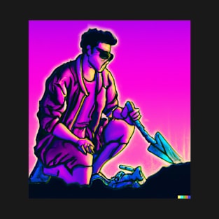 Archaeologist Synthwave 80's Digital Art 4 T-Shirt