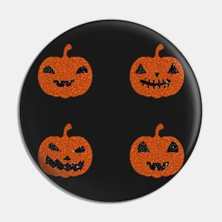 Dark Orange Faux Glitter Halloween Pumpkin Face Pack Pin