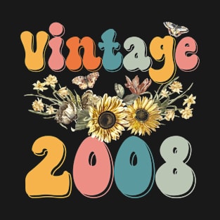 Vintage 2008 Sunflower Floral Retro Groovy 15th Birthday T-Shirt