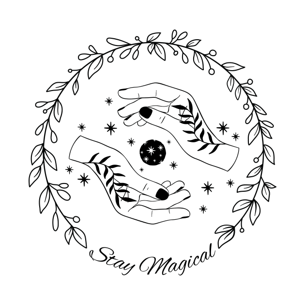 Line art floral wreath with astrology elements, stay magical by Ieva Li ART