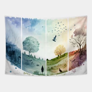 Landscape Seasons In Watercolor Tapestry