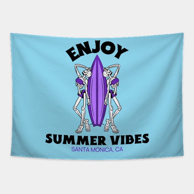 Summer Vibes Santa Monica Surfer Surf Surfing Beach Tapestry by Tip Top Tee's