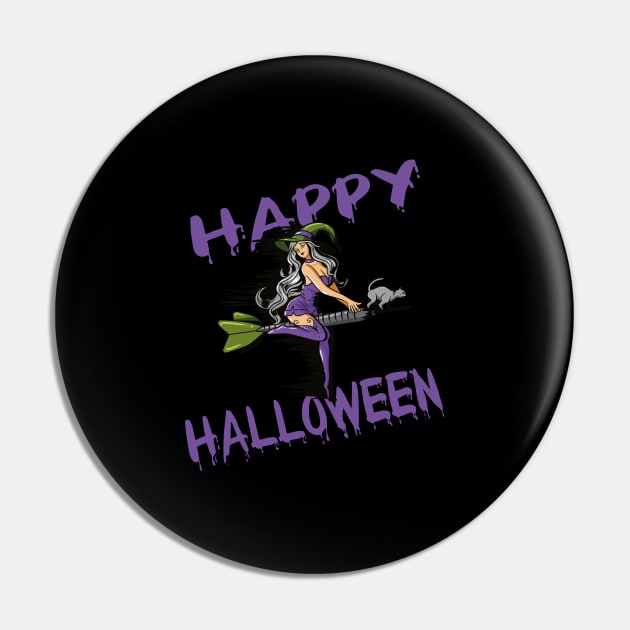 Happy Halloween Witch on Darts Costume Gift Pin by Luxara