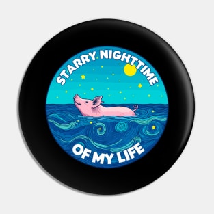 Starry Nighttime of My Life | Van Gogh Pig of the Bahamas Floating in the Sea | Piglet | Travel | Animal | Cruise | Vacation | Beach Pin