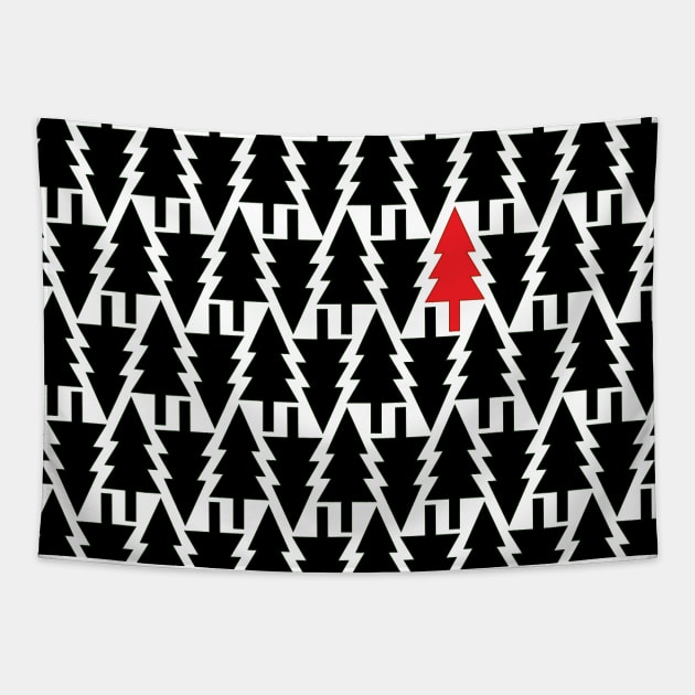 Modern Christmas Tree Pattern - black, white, red Tapestry by habibitravels