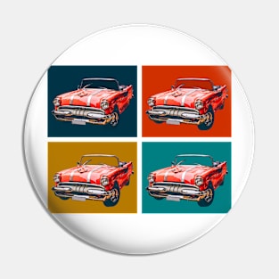 Classic Sixties Era Red Car Collage Vintage Auto Style Wheels Pin