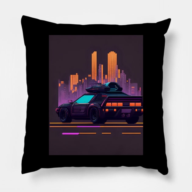 futuristic car pixel Pillow by wonggendengtenan