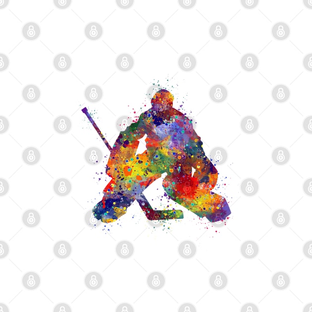 Ice Hockey Goalie Boy Watercolor Silhouette by LotusGifts