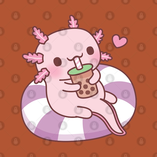 Cute Axolotl Chilling On Pool Float Drinking Boba Tea by rustydoodle