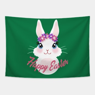 Cute Flower Bunny T-shirt Happy Easter Present for Girls Tapestry