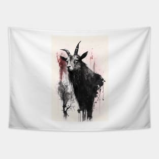 Ink Portrait of a Goat Tapestry