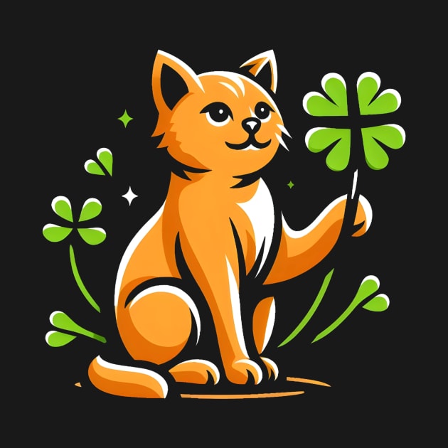 Cat Holding Shamrock for St Patricks Day by Rizstor