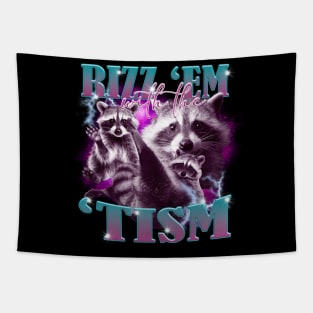 Funny Rizz Em With The Tism Vintage Raccoon Autism Awareness Tapestry